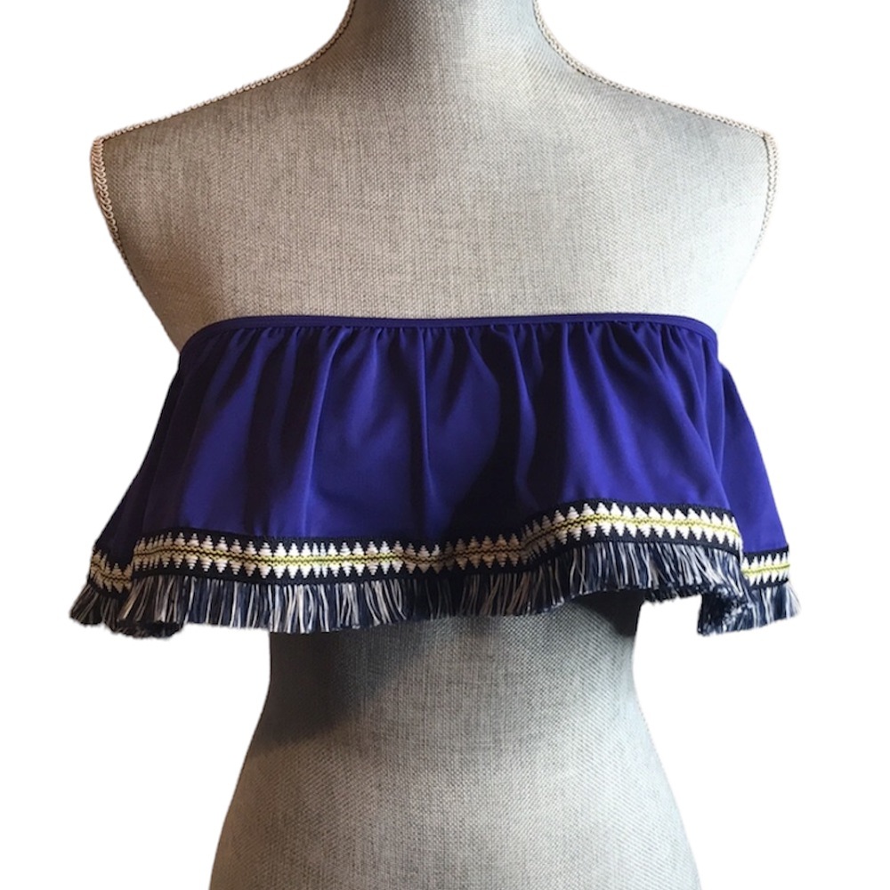 ASOS Fringe Boho Bandeau Bikini Swim Top Royal Blue Size 8